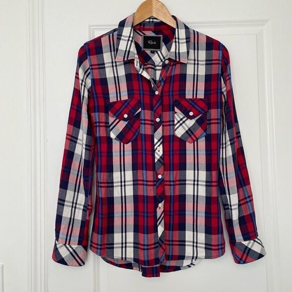 Rails Tops - Rails "The Carmen" Red White Blue USA Patriotic Plaid Check Button Down Shirt S